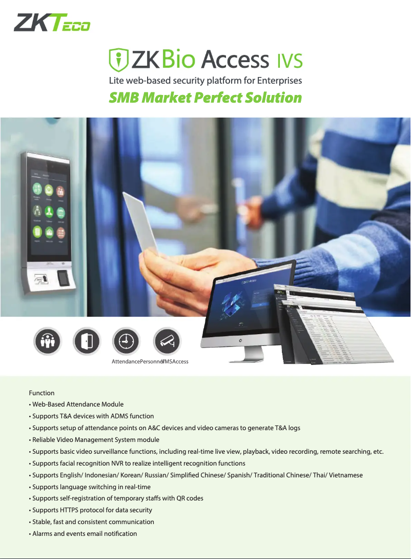 Page 1 de la notice Guide de démarrage rapide ZKTeco ZKBioAccess IVS