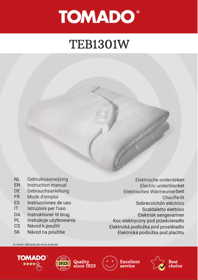 Page 1 de la notice Manuel utilisateur Tomado TEB1301W