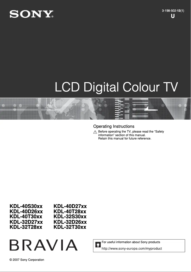 Image de la première page du manuel de l'appareil Bravia KDL-32S3010