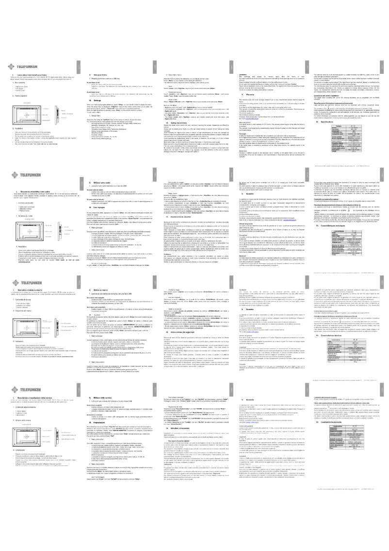 Page 1 de la notice Manuel utilisateur Telefunken TF 72
