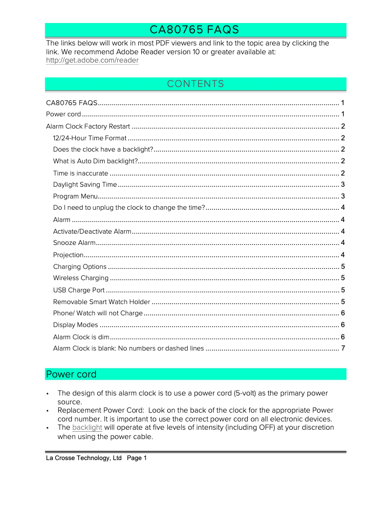 Page 1 de la notice FAQ La Crosse Technology CA80765
