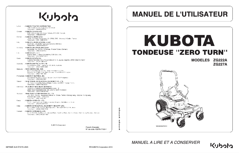 Page 1 of the manual User Manual Kubota ZG227LA-3-60