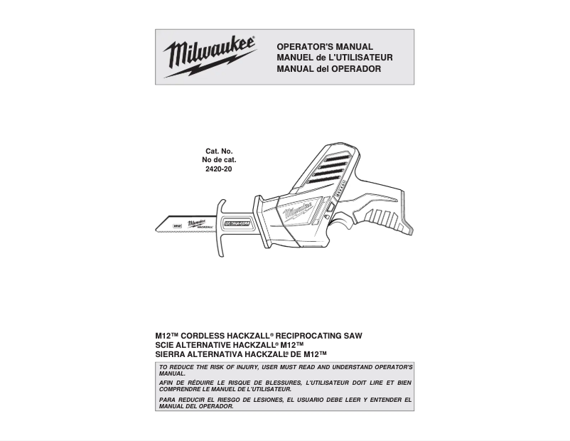Page 1 de la notice Manuel utilisateur Milwaukee M12 2420-22