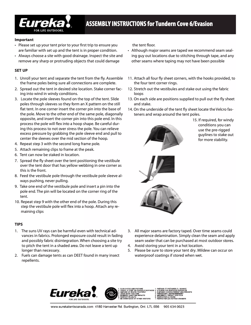 Page n°1 - Manuel utilisateur Eureka Tundern Cove 6