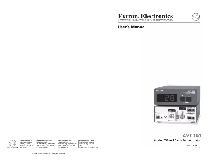 Page 1 of the manual User Manual Extron AVT 100P