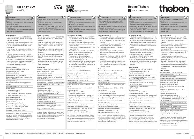 Page n°1 - Manuel utilisateur Theben HU 1 S RF KNX