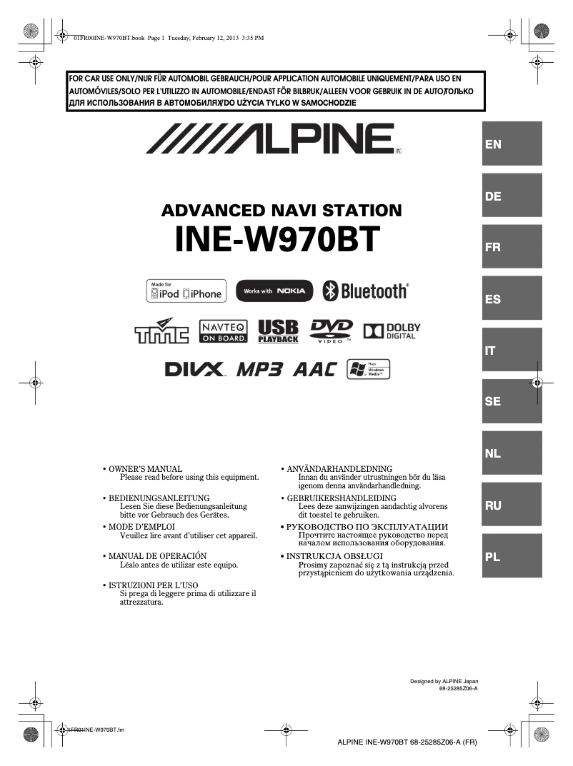 Image de la première page du manuel de l'appareil INE-W970BT