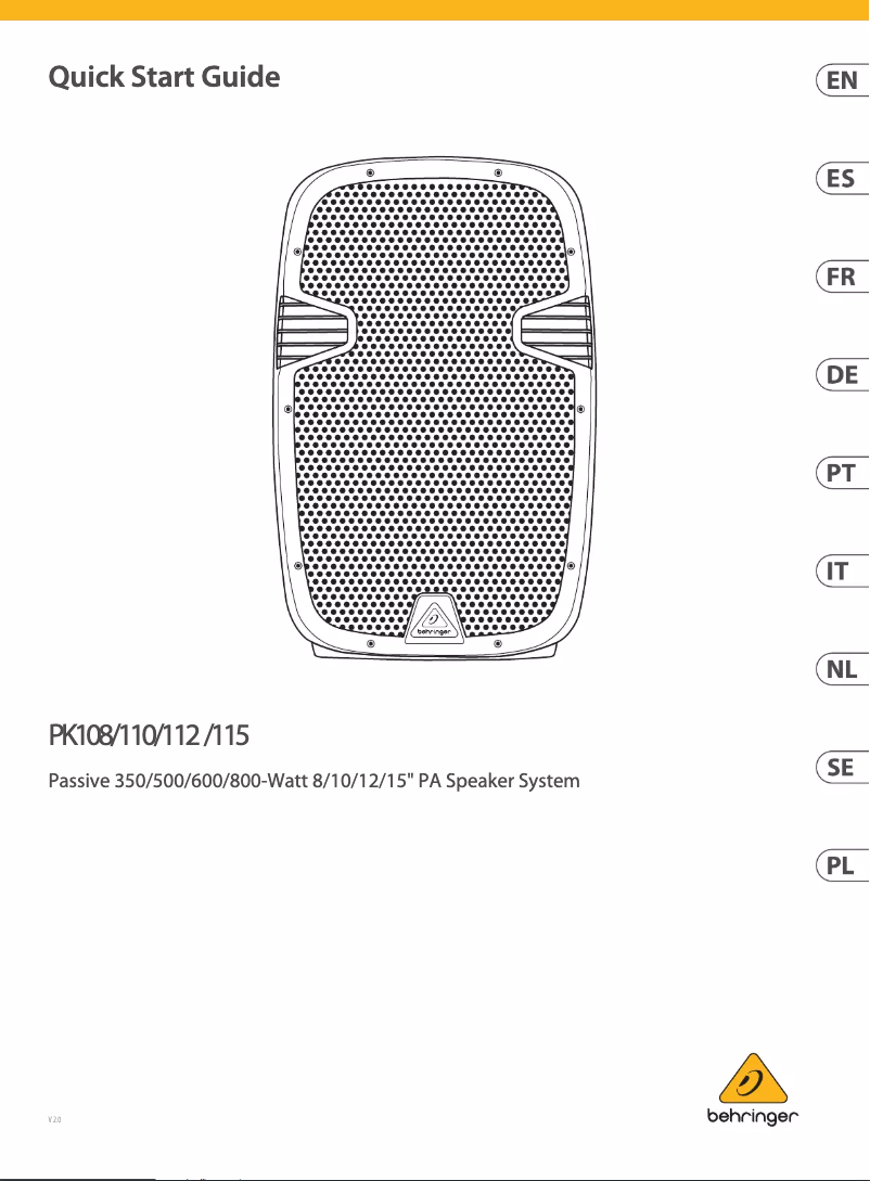 Page n°1 - Guide de démarrage rapide Behringer PK112
