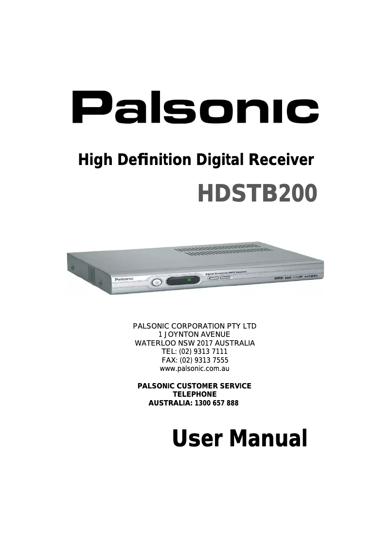 Page n°1 - Manuel utilisateur Palsonic HDSTB200