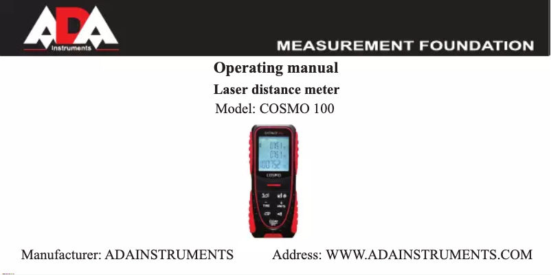 Page 1 de la notice Manuel utilisateur ADA COSMO 100