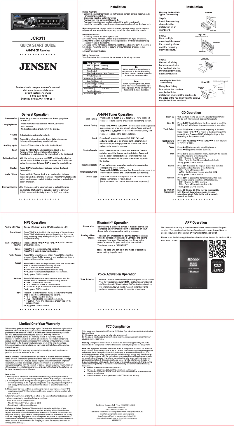 Page 1 de la notice Guide de démarrage rapide Jensen JCR311