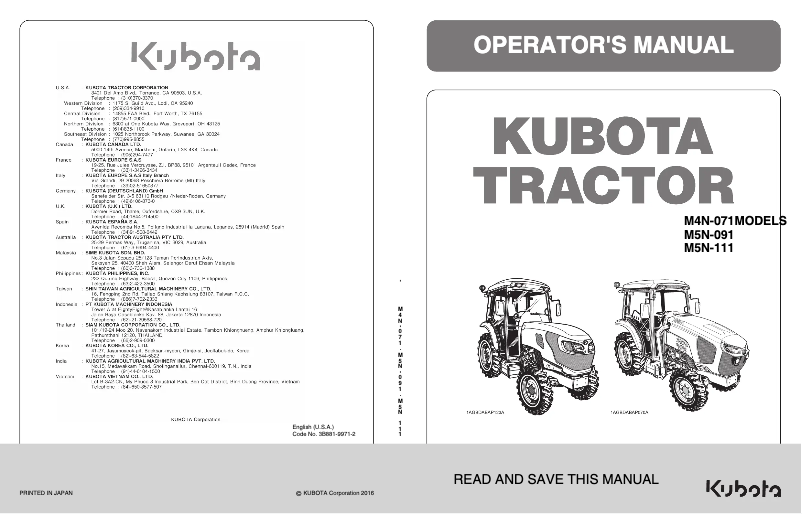 Página 1 del manual Manual de usuario Kubota M5N-091HDCC12