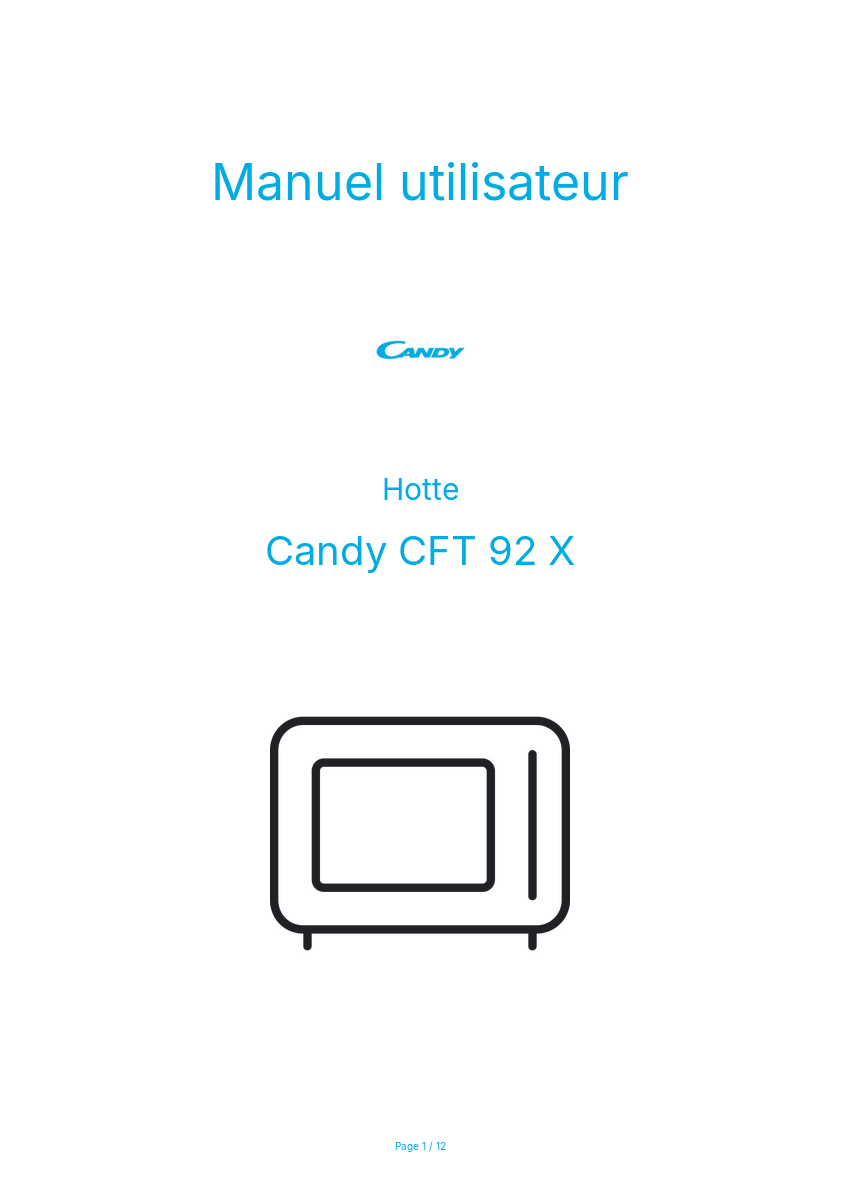 Page n°1 - Manuel utilisateur Candy CFT 92 X