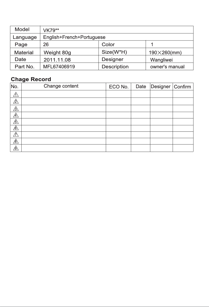Page n°1 - Manuel utilisateur LG VK7920NNT