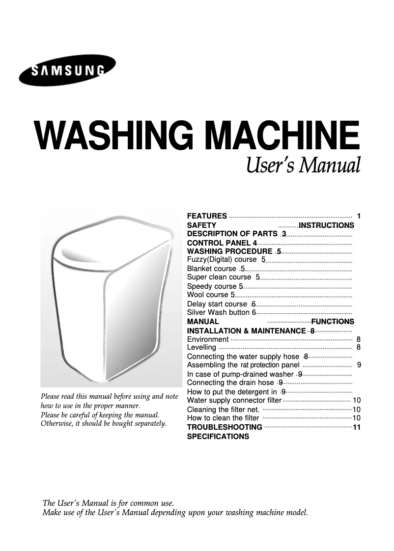 Page 1 de la notice Manuel utilisateur Samsung WA82HAG