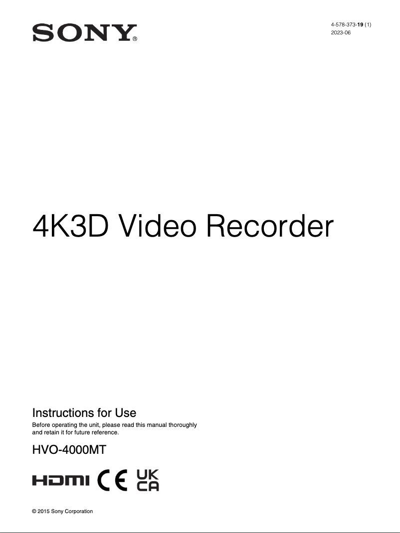 Page n°1 - Manuel utilisateur Sony HVO-4000MT