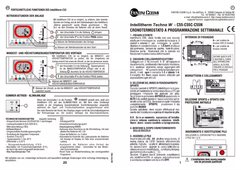 Page 1 de la notice Manuel utilisateur Fantini Cosmi Intellitherm Techno W C55C