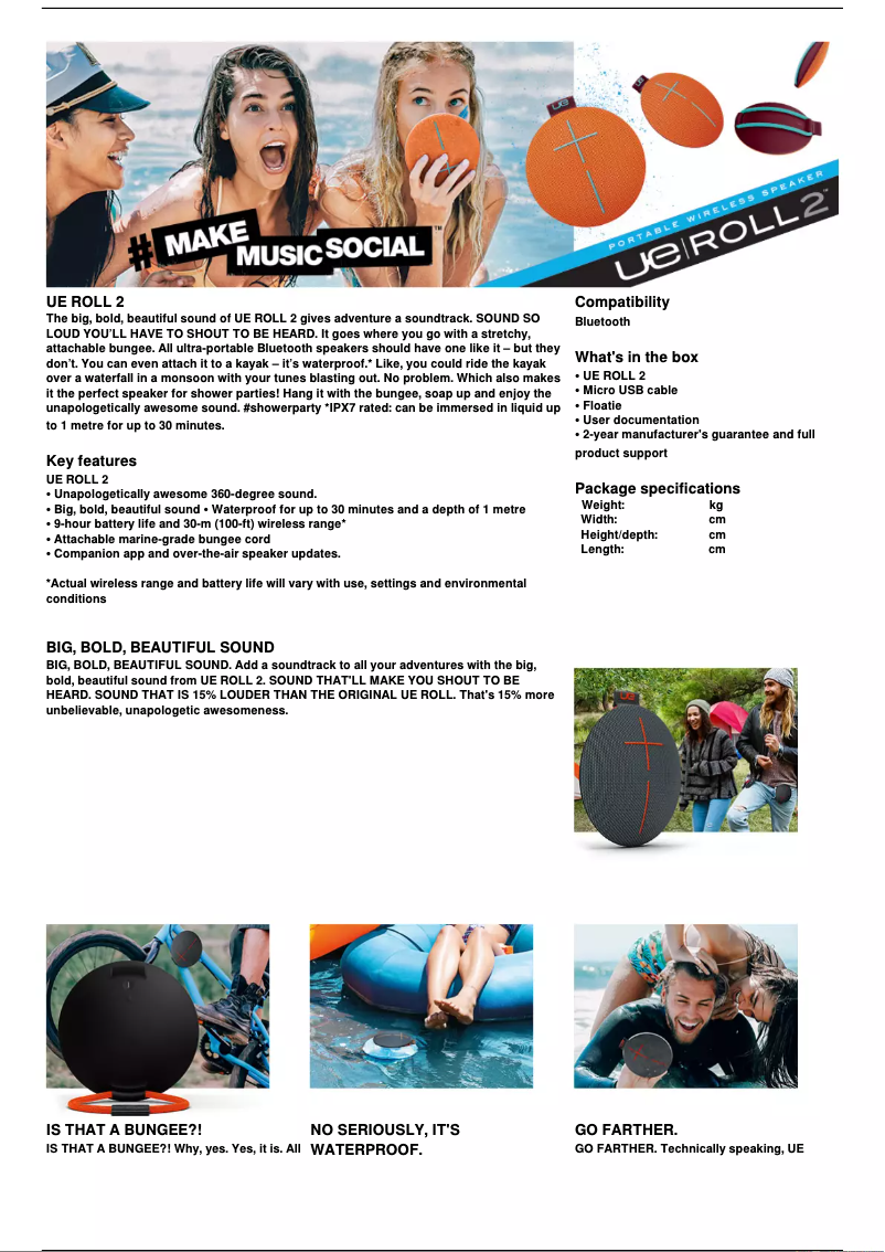 Page 1 de la notice Manuel utilisateur Ultimate Ears ROLL 2