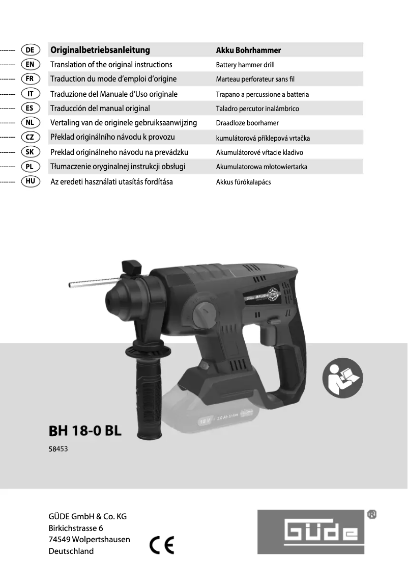 Page 1 de la notice Manuel utilisateur Güde BH 18-0