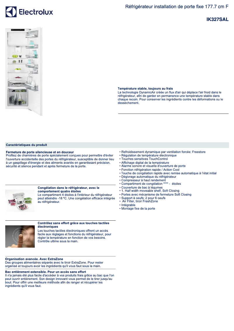 Page 1 de la notice Fiche technique Electrolux IK327SAL