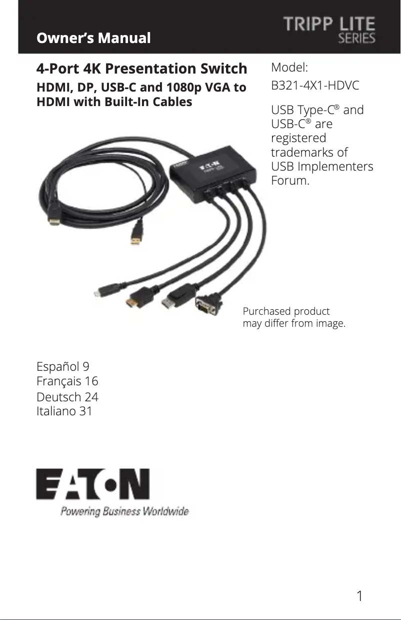 Page 1 de la notice Manuel utilisateur Tripp Lite B321-4X1-HDVC