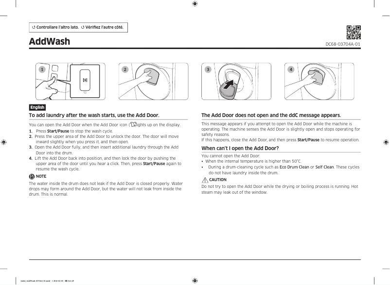 Page n°1 - Manuel utilisateur Samsung WW70K5413UW