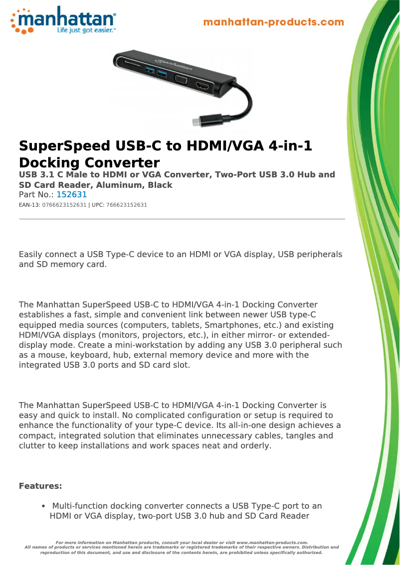 Page 1 de la notice Fiche technique Manhattan 152631