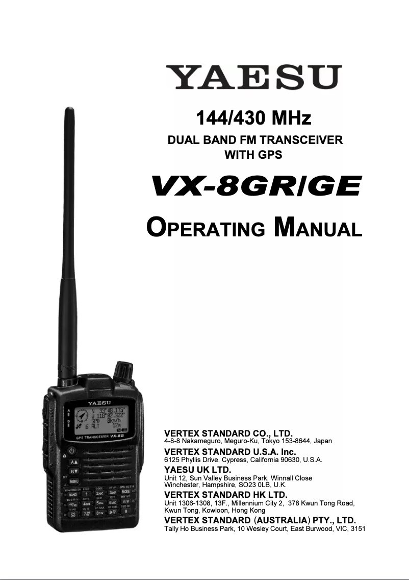 Page 1 de la notice Manuel utilisateur Yaesu VX-8GE