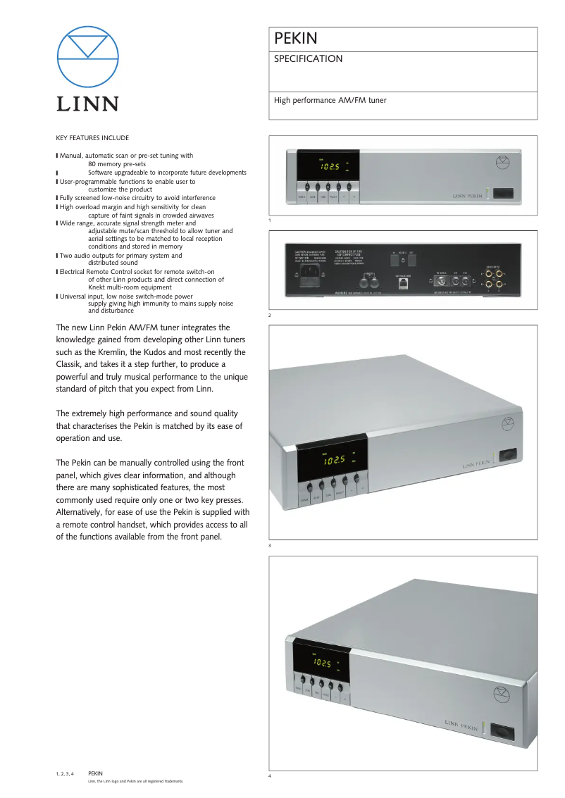 Page 1 de la notice Fiche technique Linn Pekin