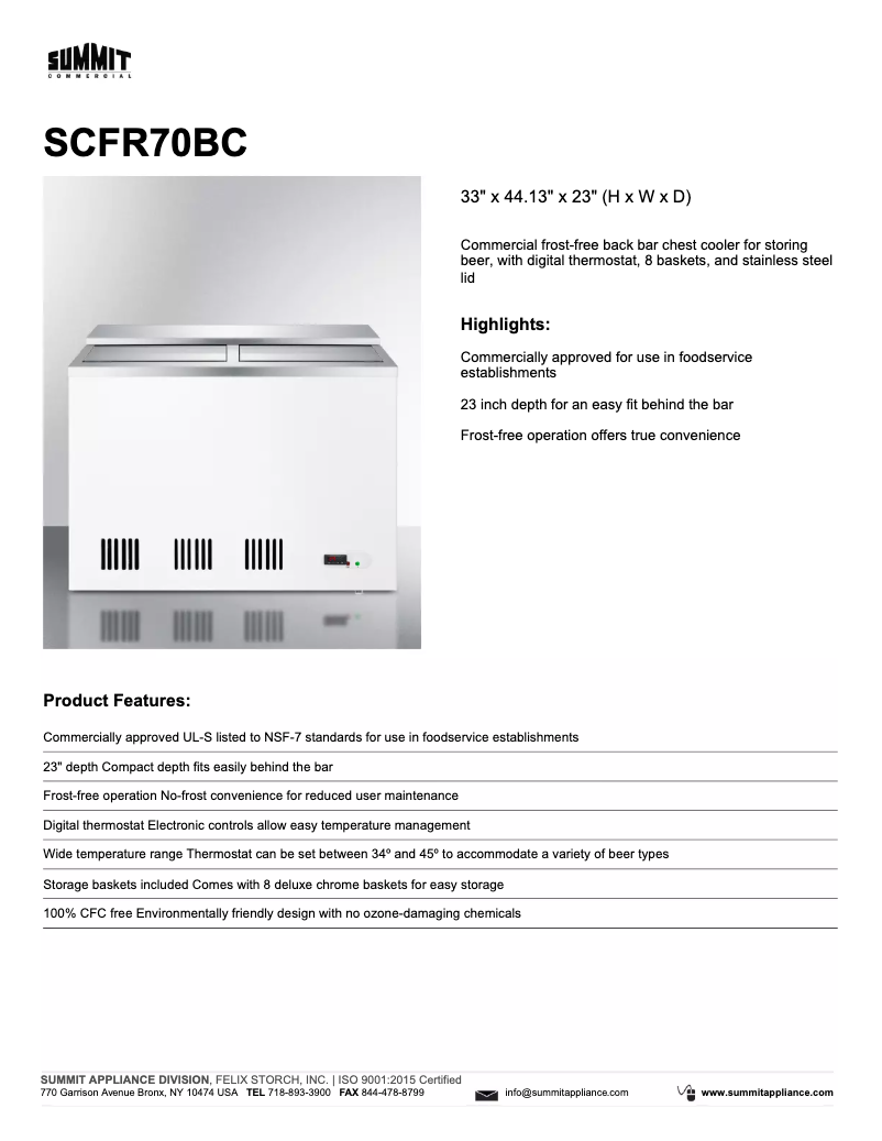 Page n°1 - Fiche technique Summit Commercial SCFR70BC