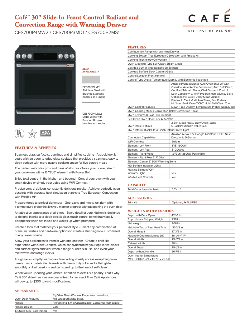 Página 1 del manual Ficha técnica GE CES700P2MS1