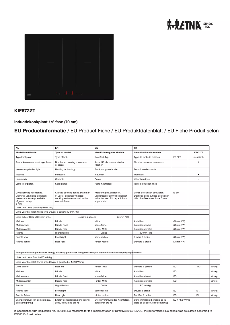 Page n°1 - Fiche technique Etna KIF672ZT