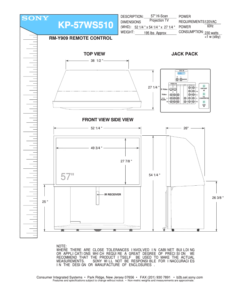 Page 1 de la notice Guide d'installation Sony KP-57WS510