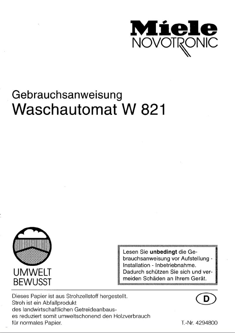 Image de la première page du manuel de l'appareil W 821