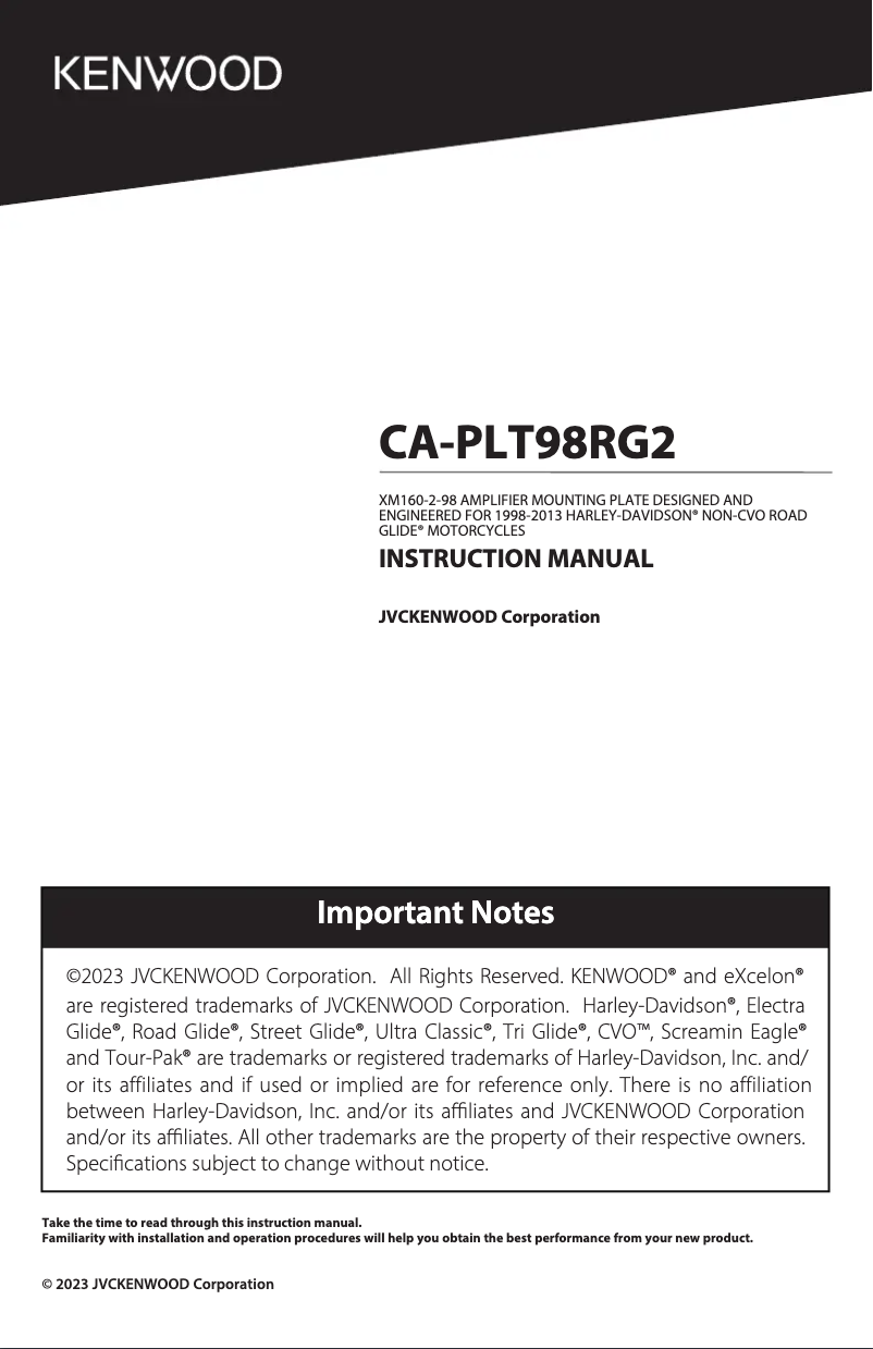 Page 1 de la notice Manuel utilisateur Kenwood Excelon CA-PLT98RG2