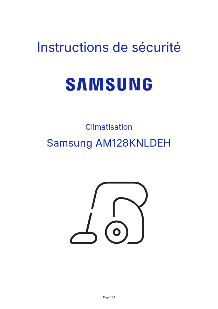 Page n°1 - Instructions de sécurité Samsung AM128KNLDEH