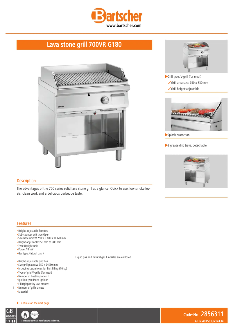 Page n°1 - Fiche technique Bartscher 2856311