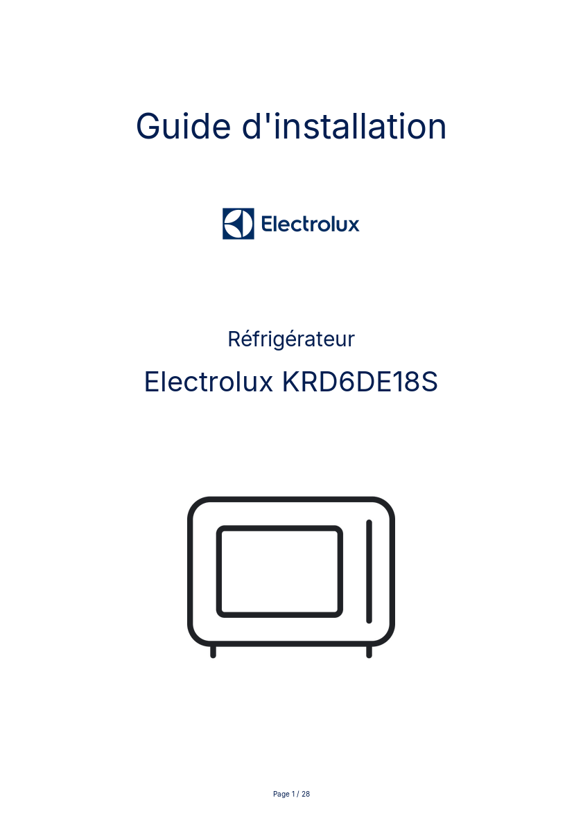 Page n°1 - Guide d'installation Electrolux KRD6DE18S