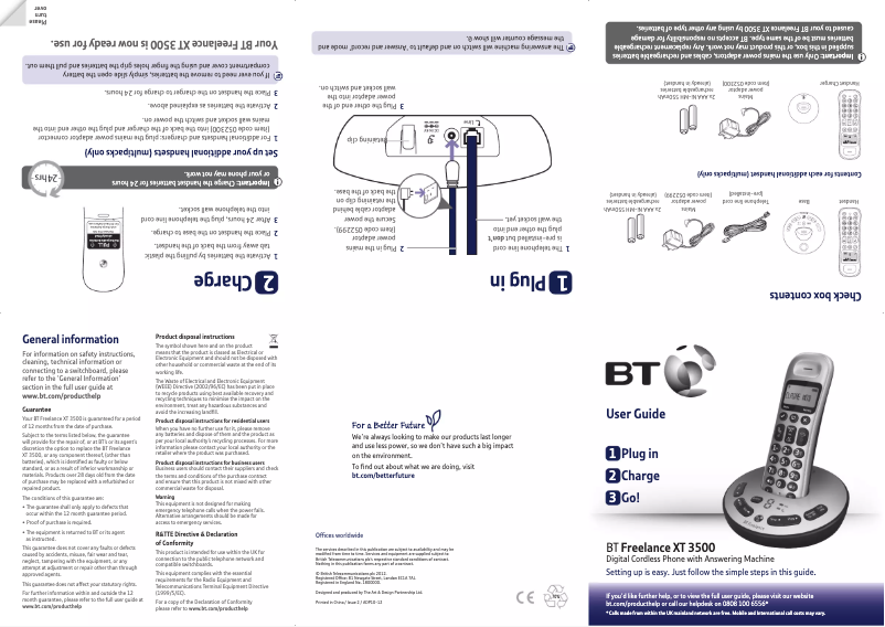Page 1 de la notice Manuel utilisateur BT Freelance XT 3500