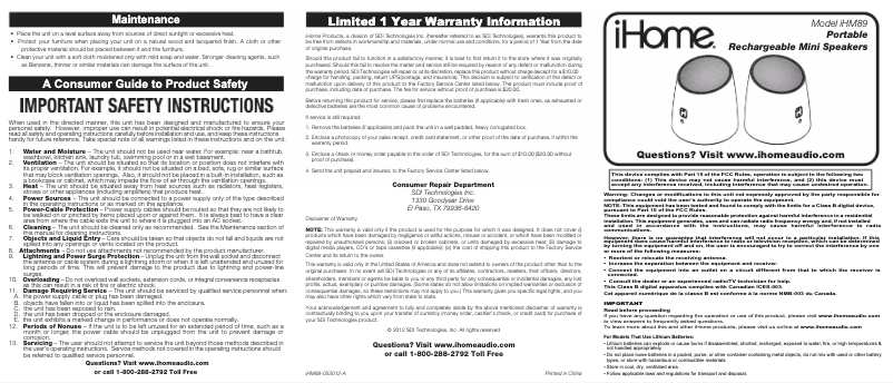 Imagen de la primera página del manual del dispositivo IHM89