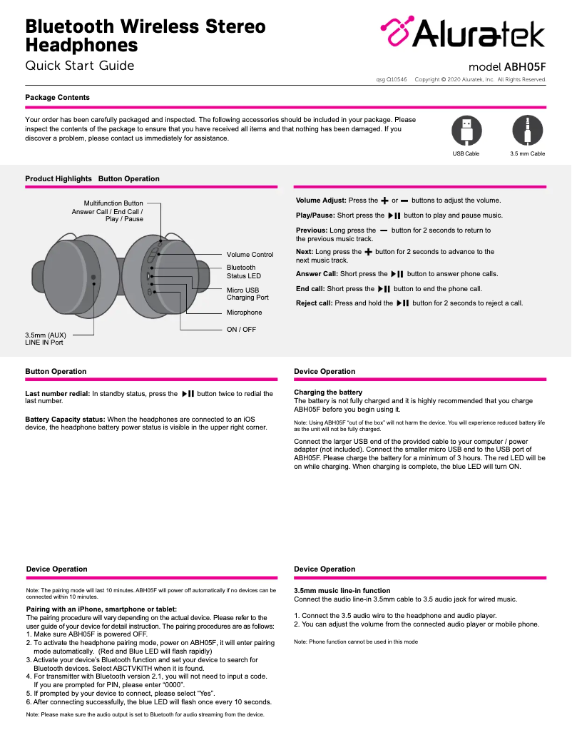 Page n°1 - Manuel utilisateur Aluratek ABH05F