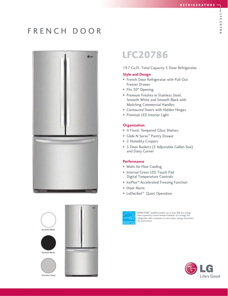 Page 1 de la notice Fiche technique LG LFC20786ST