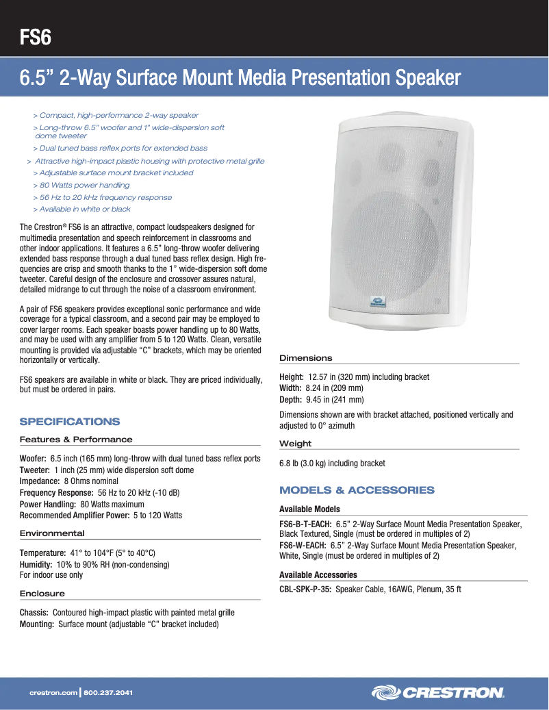 Page n°1 - Fiche technique Crestron FS6-W