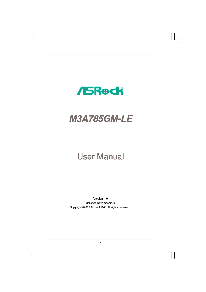 Page 1 de la notice Manuel utilisateur Asrock M3A785GM-LE