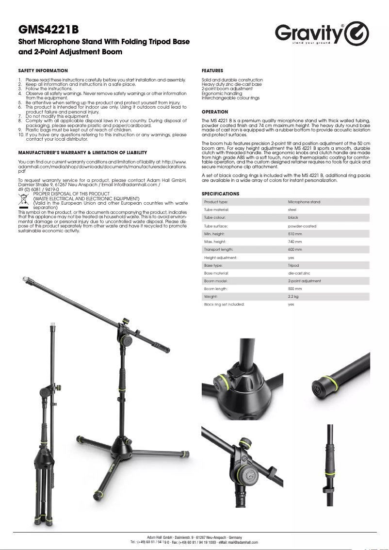Page 1 de la notice Manuel utilisateur Gravity GMS4221B