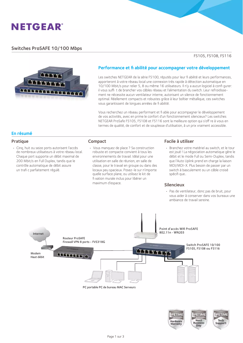 Page n°1 - Fiche technique Netgear FS108v2