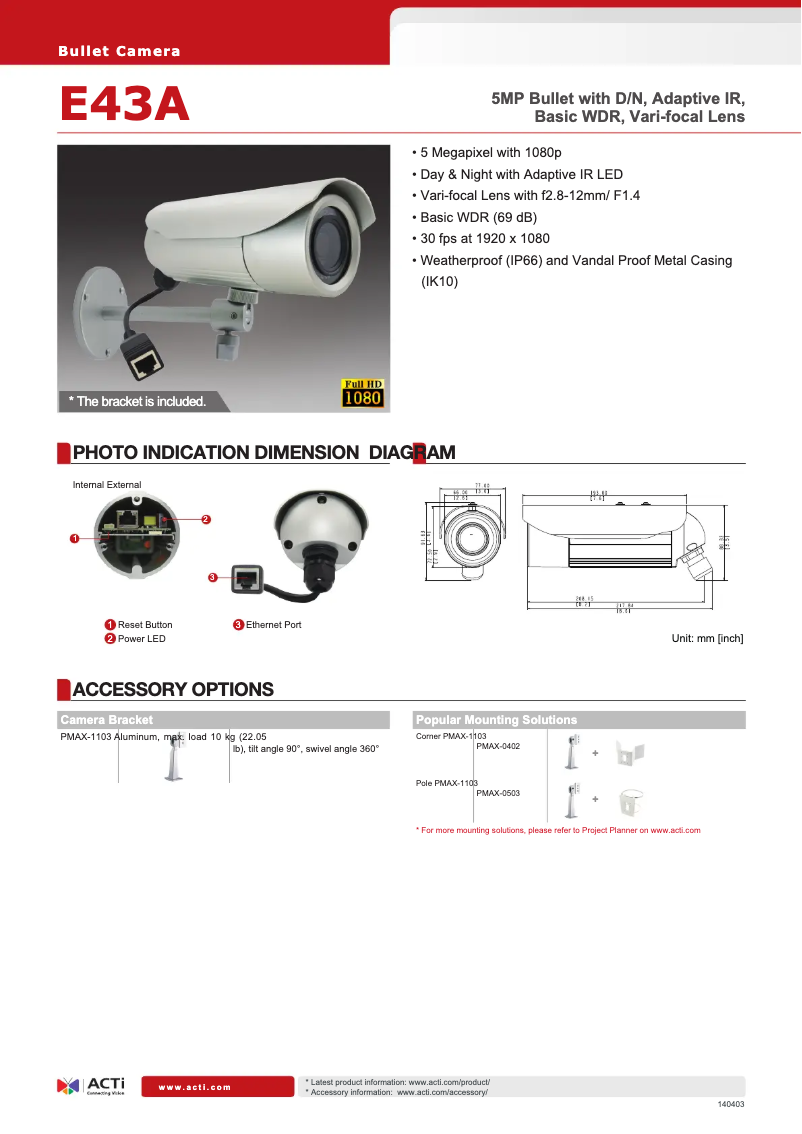 Page 1 de la notice Fiche technique ACTi E43A