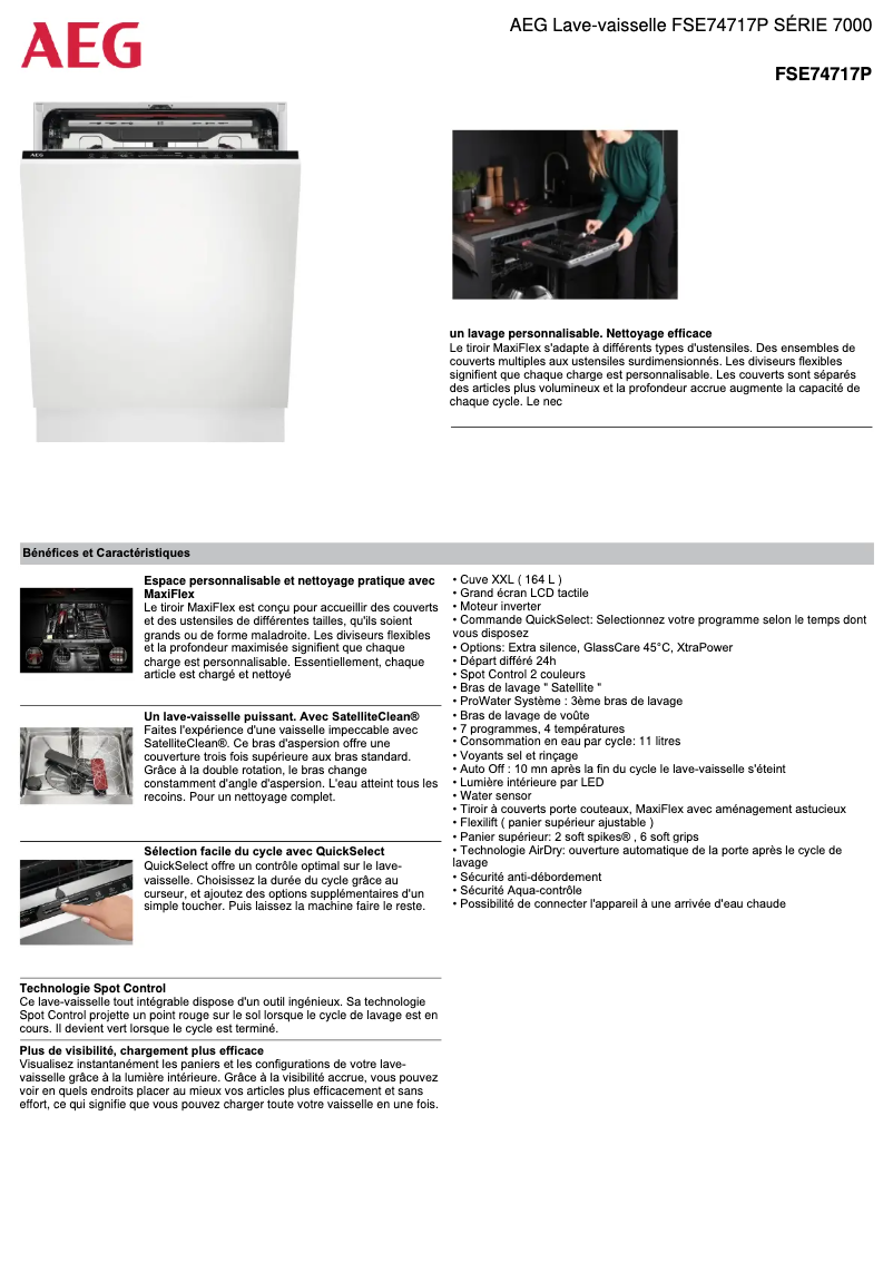 Page 1 de la notice Fiche technique AEG FSE74717P