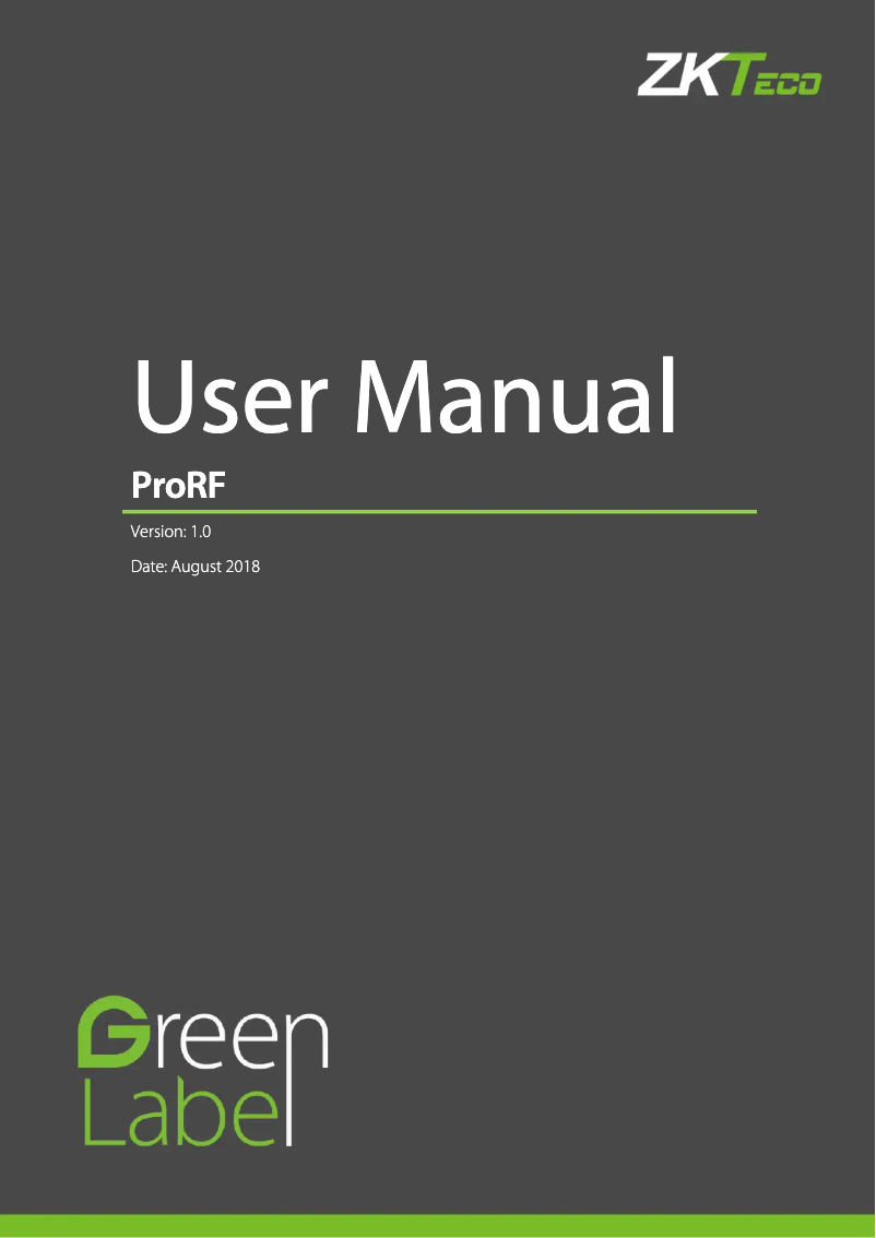 Page 1 de la notice Manuel utilisateur ZKTeco Pro RF