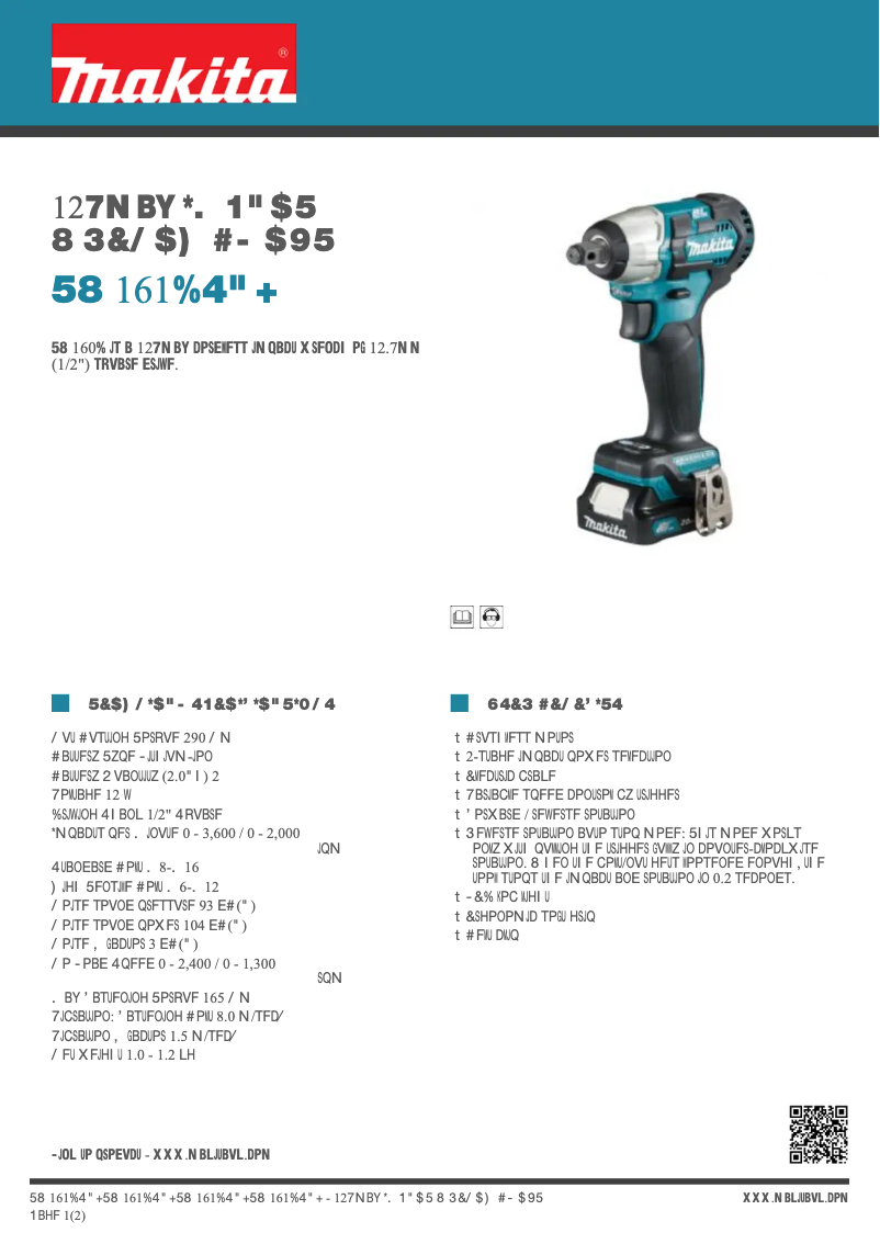 Page 1 de la notice Fiche technique Makita TW161DSAJ
